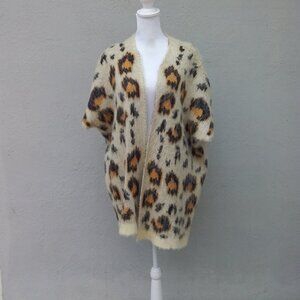 Sole Society Sweater Cardigan Women's One Size Beige Gold Black Animal Print NEW